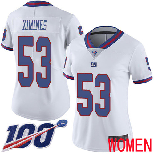 Women New York Giants 53 Oshane Ximines Limited White Rush Vapor Untouchable 100th Season Football NFL Jersey